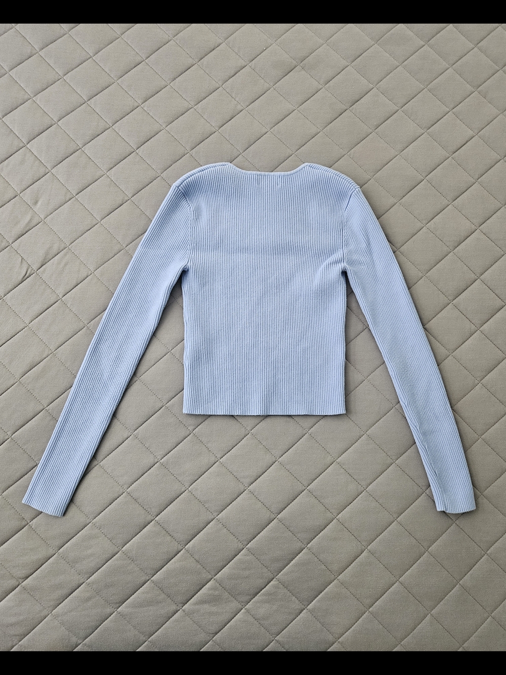 Open Edit Ribbed Square-Neck Long Sleeve Top - Light Blue Size XS Minimalist - Picture 7 of 7